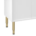 Modern Sideboard Mdf Buffet Cabinet Marble Sticker Tabletop And Amber Yellow Tempered Glass Doors With Gold Metal Legs & Handles White White Mdf Glass