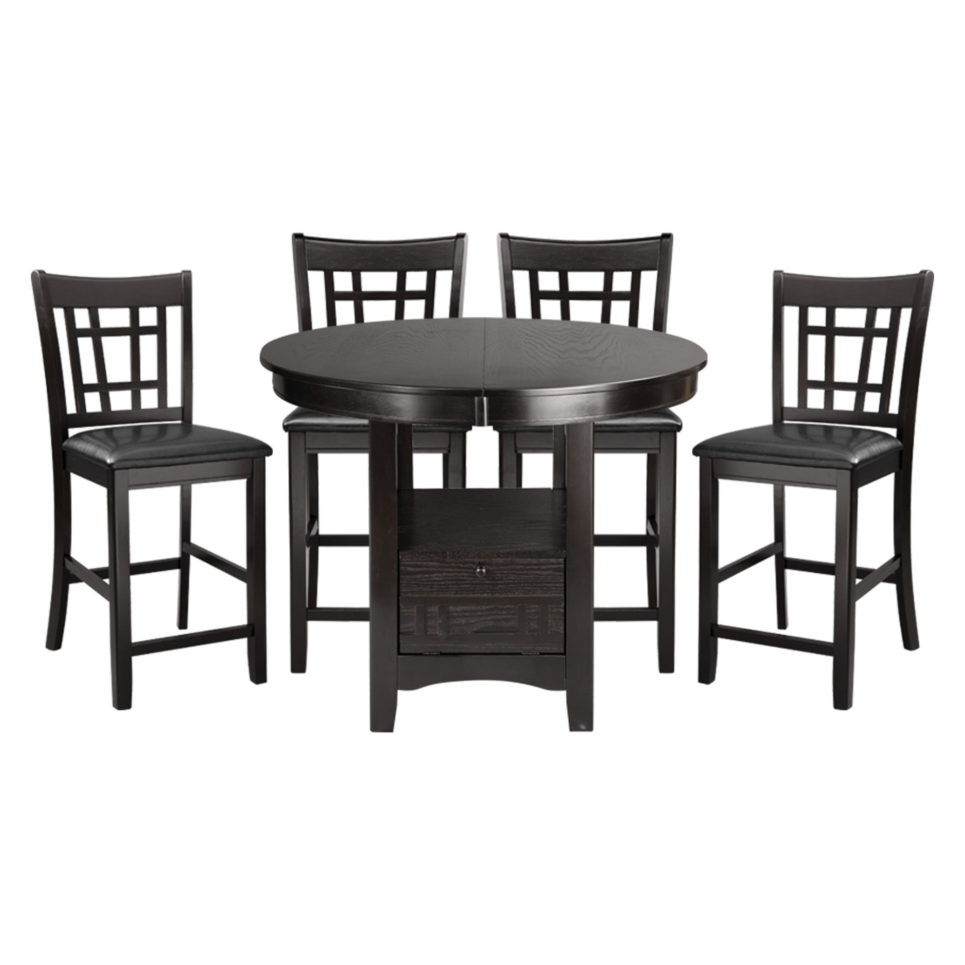 Traditional Design Dark Cherry Finish Counter Height Dining Set 5Pc Table W Extension Leaf And 4 Counter Height Chairs Brown Mix Seats 4 Dining Room Traditional Dining Table With Chair Solid Wood
