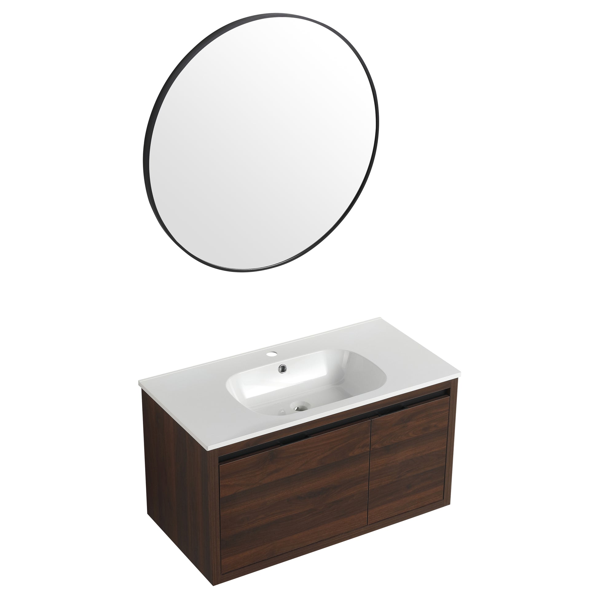 36 Inch Bathroom Vanity With Gel Sink California Walnut Plywood