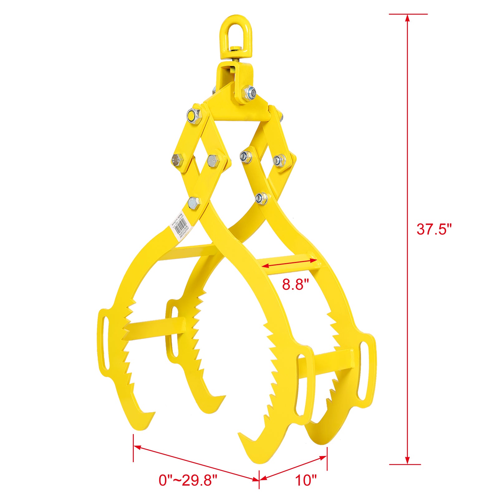4 Claw Timber Log Lifting Logging Tongs Grabber Tong 28", Heavy Duty Solid Steel Yellow Steel