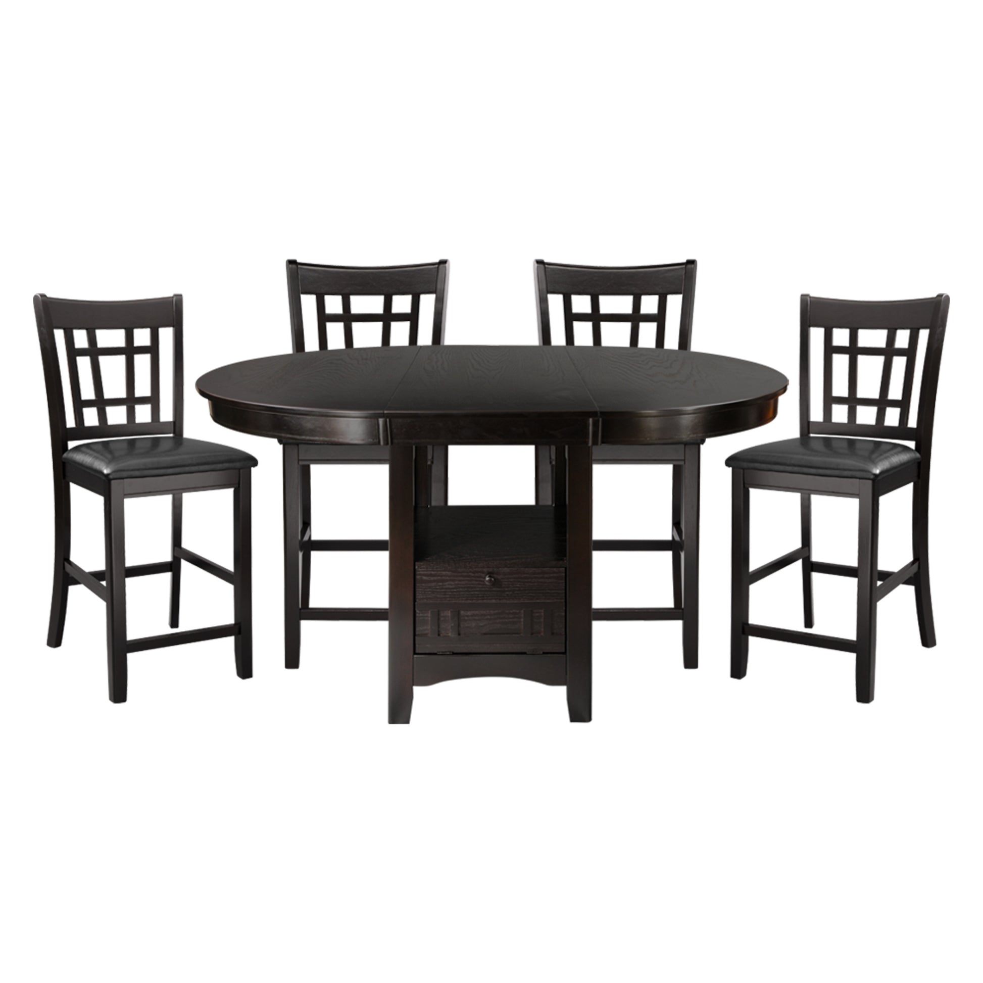 Traditional Design Dark Cherry Finish Counter Height Dining Set 5Pc Table W Extension Leaf And 4 Counter Height Chairs Brown Mix Seats 4 Dining Room Traditional Dining Table With Chair Solid Wood