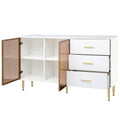 Modern Sideboard Mdf Buffet Cabinet Marble Sticker Tabletop And Amber Yellow Tempered Glass Doors With Gold Metal Legs & Handles White White Mdf Glass