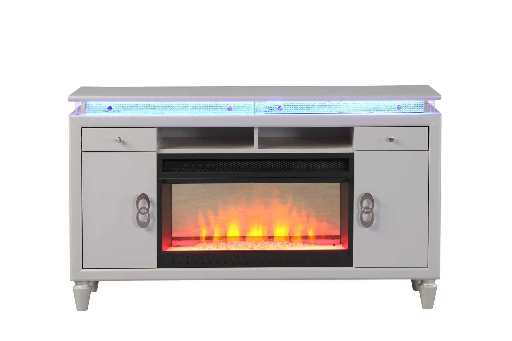 Perla Tv Stand With Electric Fireplace In Milky White White Solid Wood