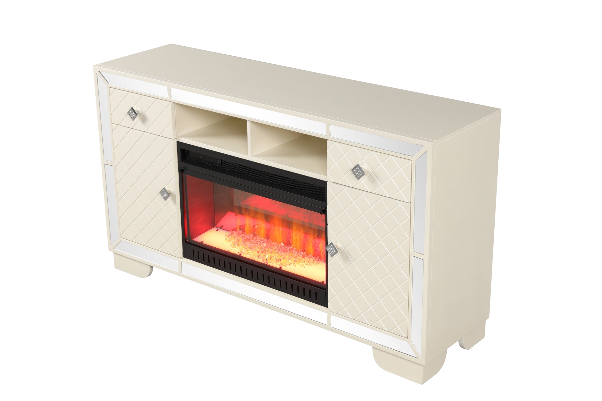Madison Tv Stand With Electric Fireplace In Beige Electric Beige Primary Living Space Contemporary,Modern Yes Solid Wood Mdf Wood Electric