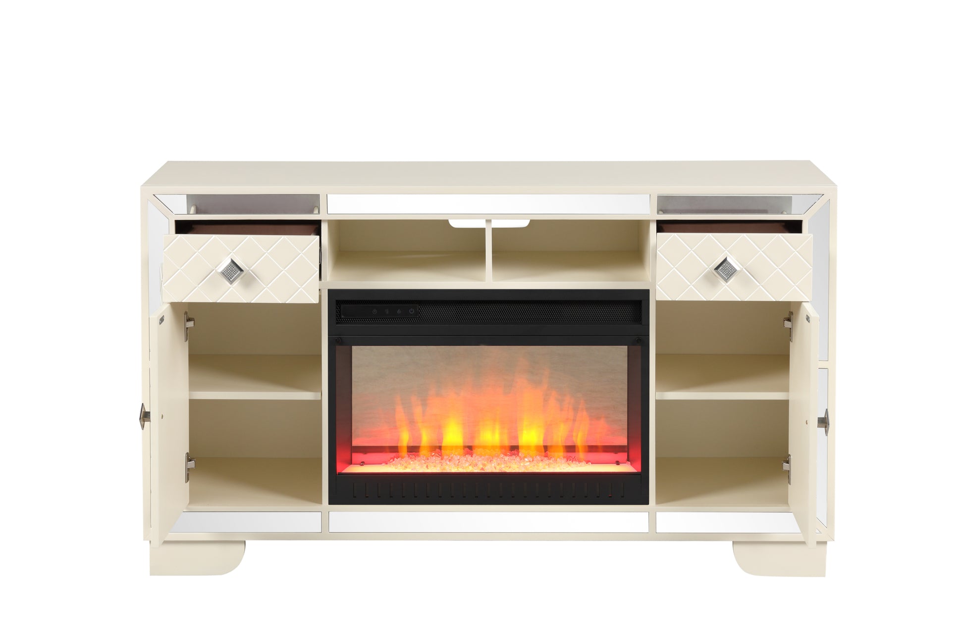 Madison Tv Stand With Electric Fireplace In Beige Electric Beige Primary Living Space Contemporary,Modern Yes Solid Wood Mdf Wood Electric