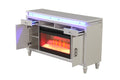 Perla Tv Stand With Electric Fireplace In Milky White White Solid Wood