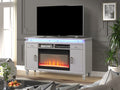 Perla Tv Stand With Electric Fireplace In Milky White White Solid Wood