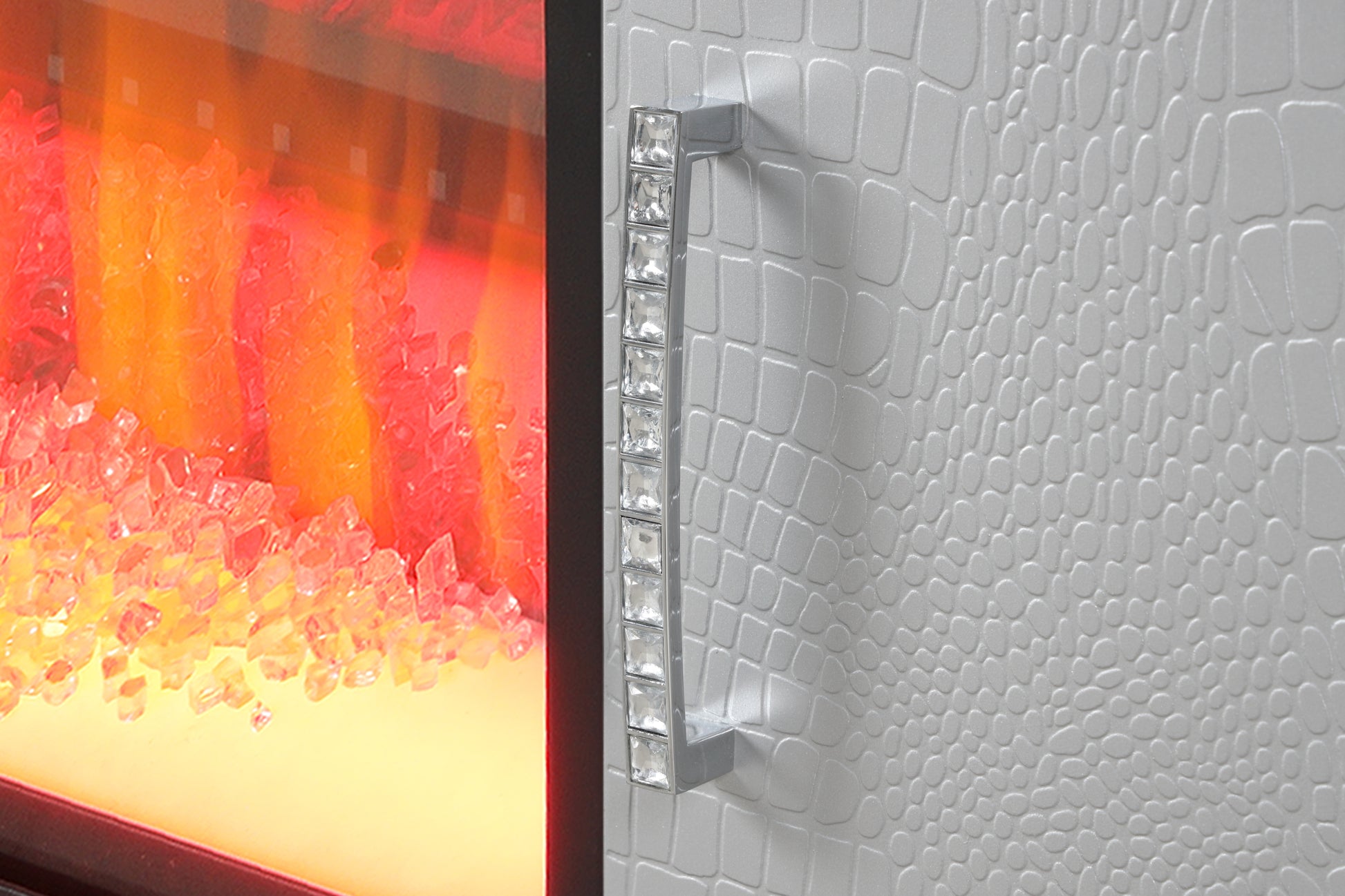 Sterling Tv Stand With Electric Fireplace In Silver Silver Solid Wood