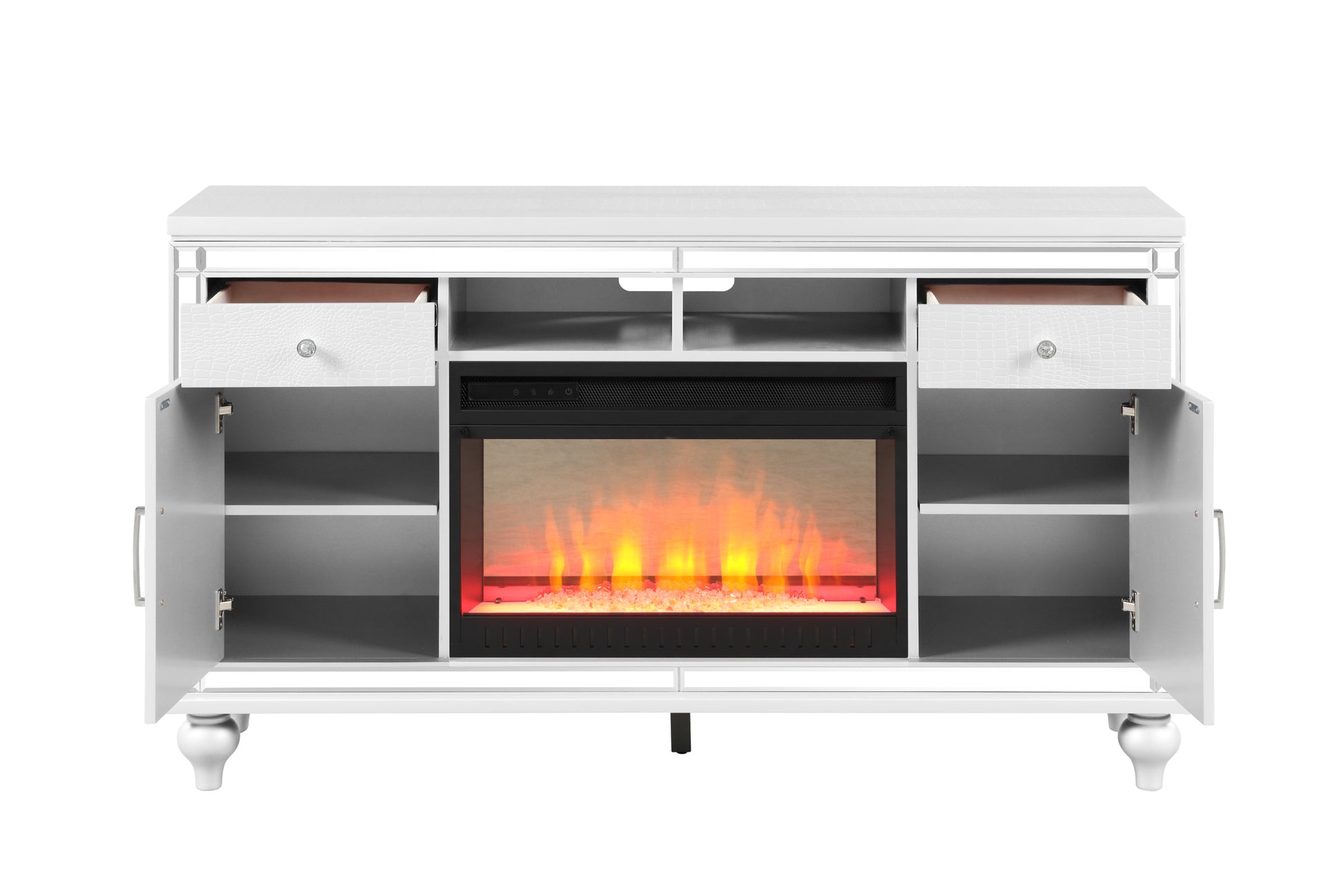 Sterling Tv Stand With Electric Fireplace In White White Solid Wood