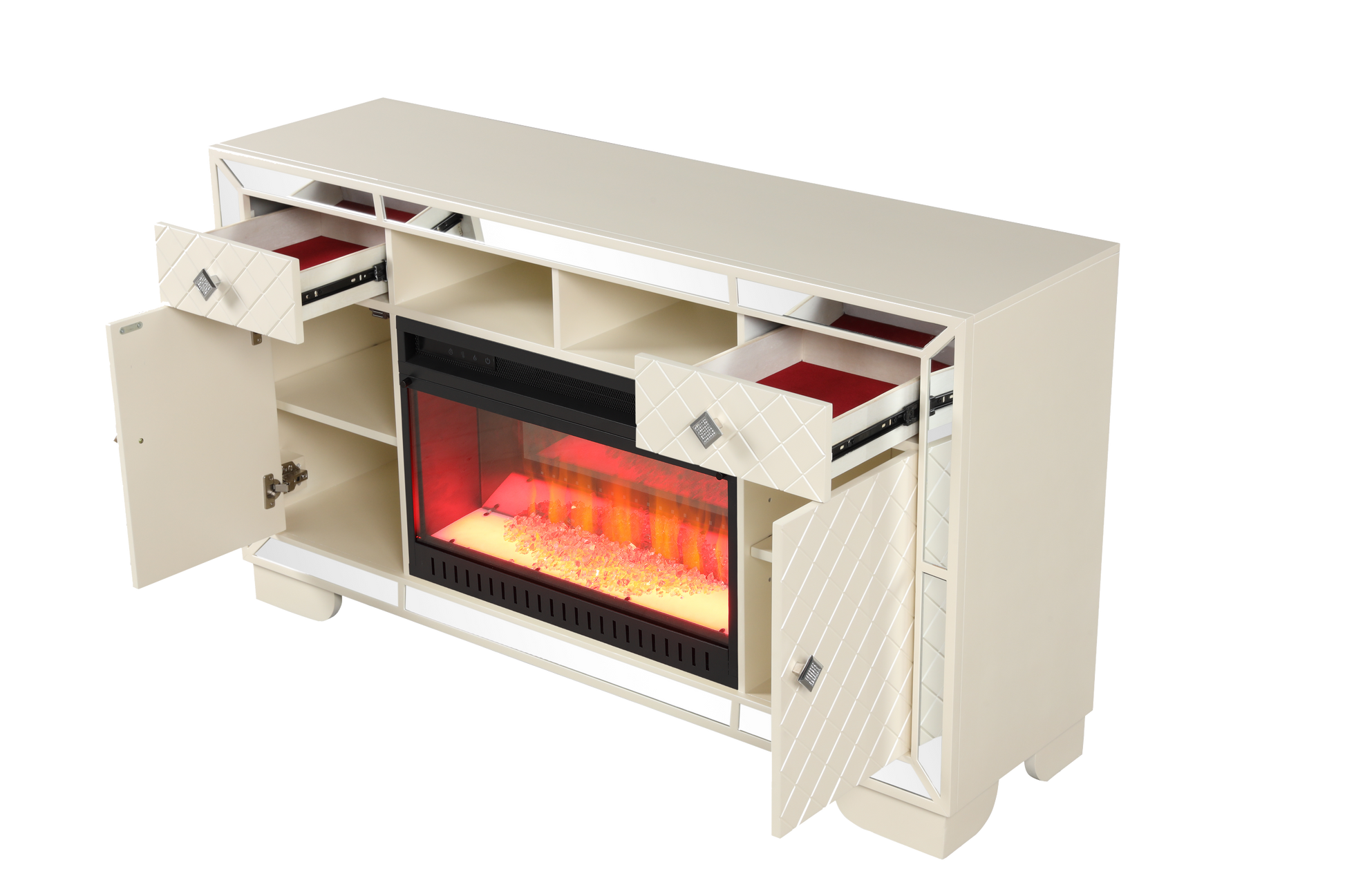 Madison Tv Stand With Electric Fireplace In Beige Electric Beige Primary Living Space Contemporary,Modern Yes Solid Wood Mdf Wood Electric