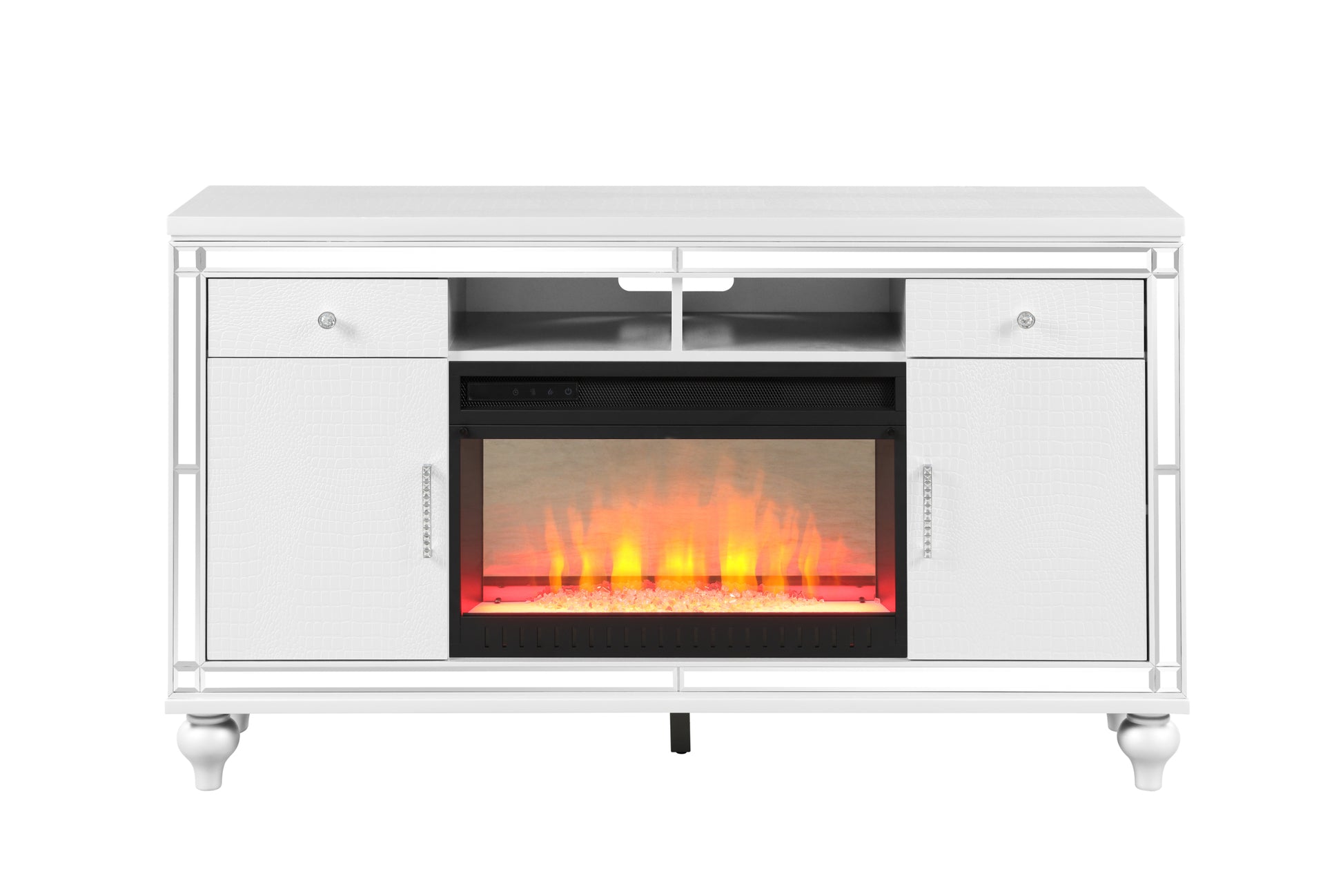 Sterling Tv Stand With Electric Fireplace In White White Solid Wood
