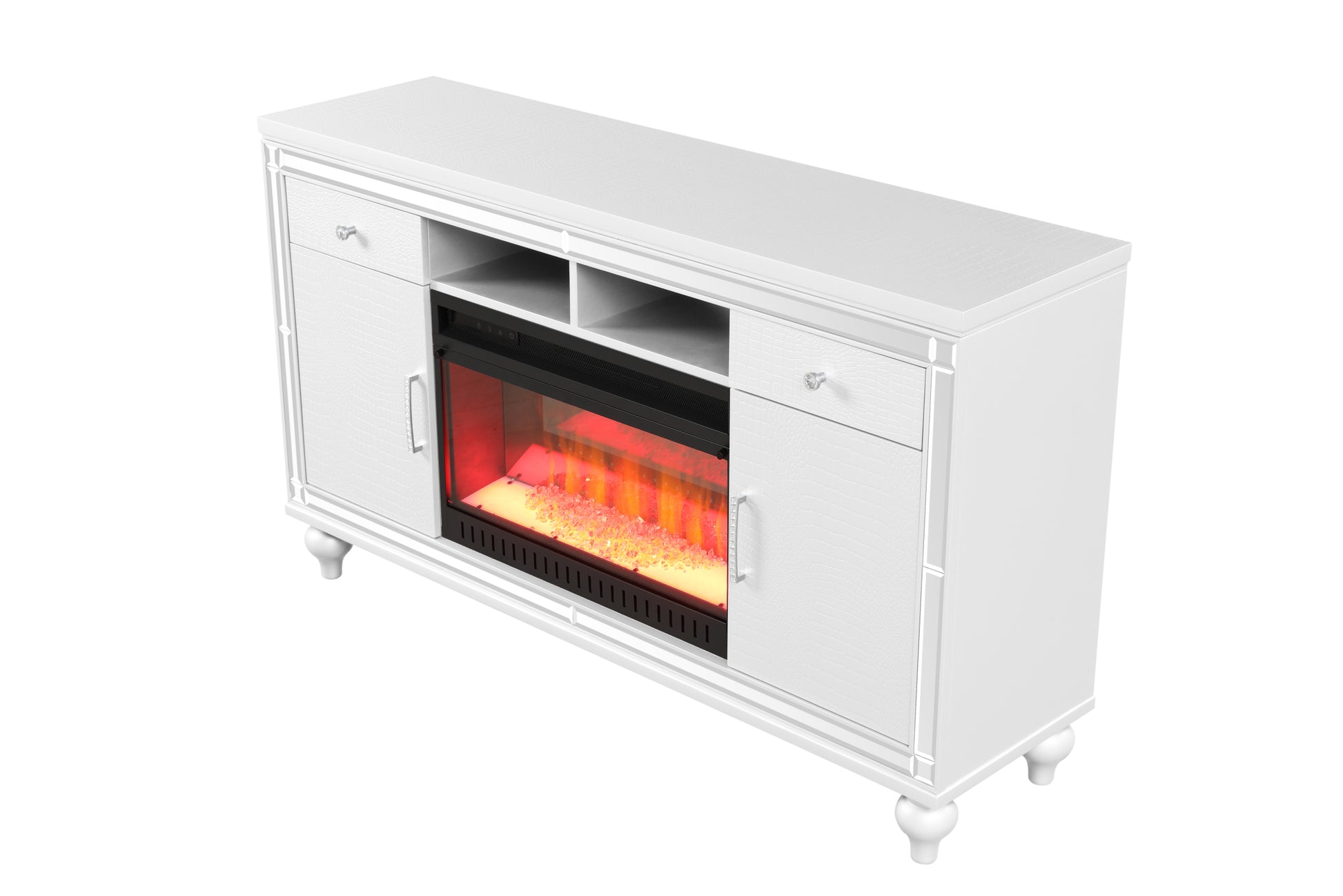Sterling Tv Stand With Electric Fireplace In White White Solid Wood