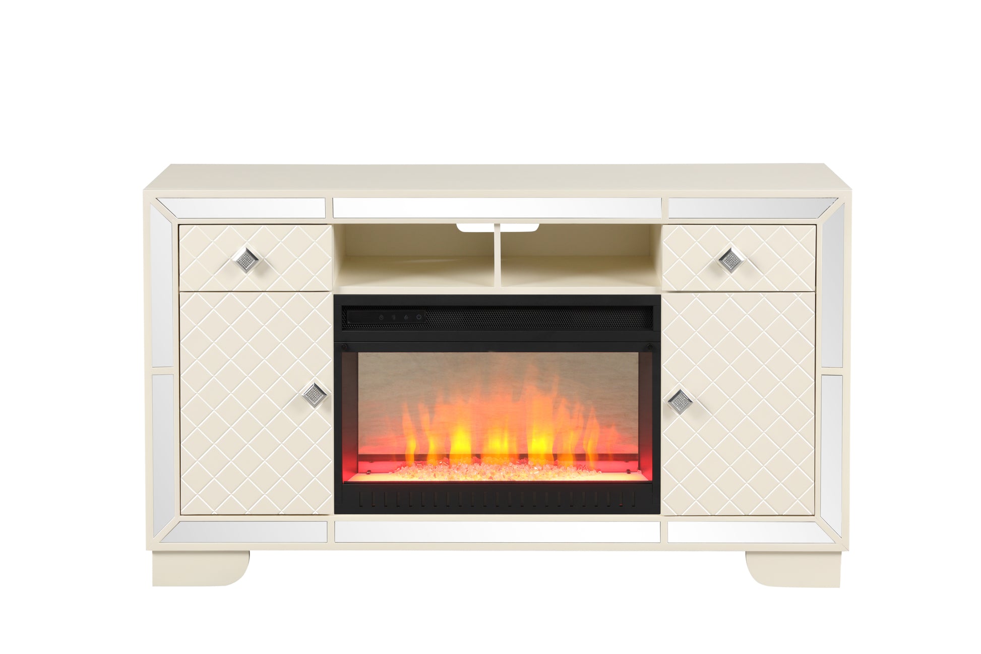 Madison Tv Stand With Electric Fireplace In Beige Electric Beige Primary Living Space Contemporary,Modern Yes Solid Wood Mdf Wood Electric