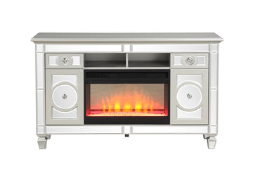 Symphony Tv Stand With Electric Fireplace In Silver Silver Solid Wood