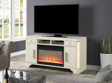 Jasmine Tv Stand With Electric Fireplace In Beige Beige Primary Living Space Modern Acacia Upholstered Wood Electric