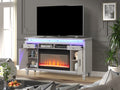 Perla Tv Stand With Electric Fireplace In Milky White White Solid Wood