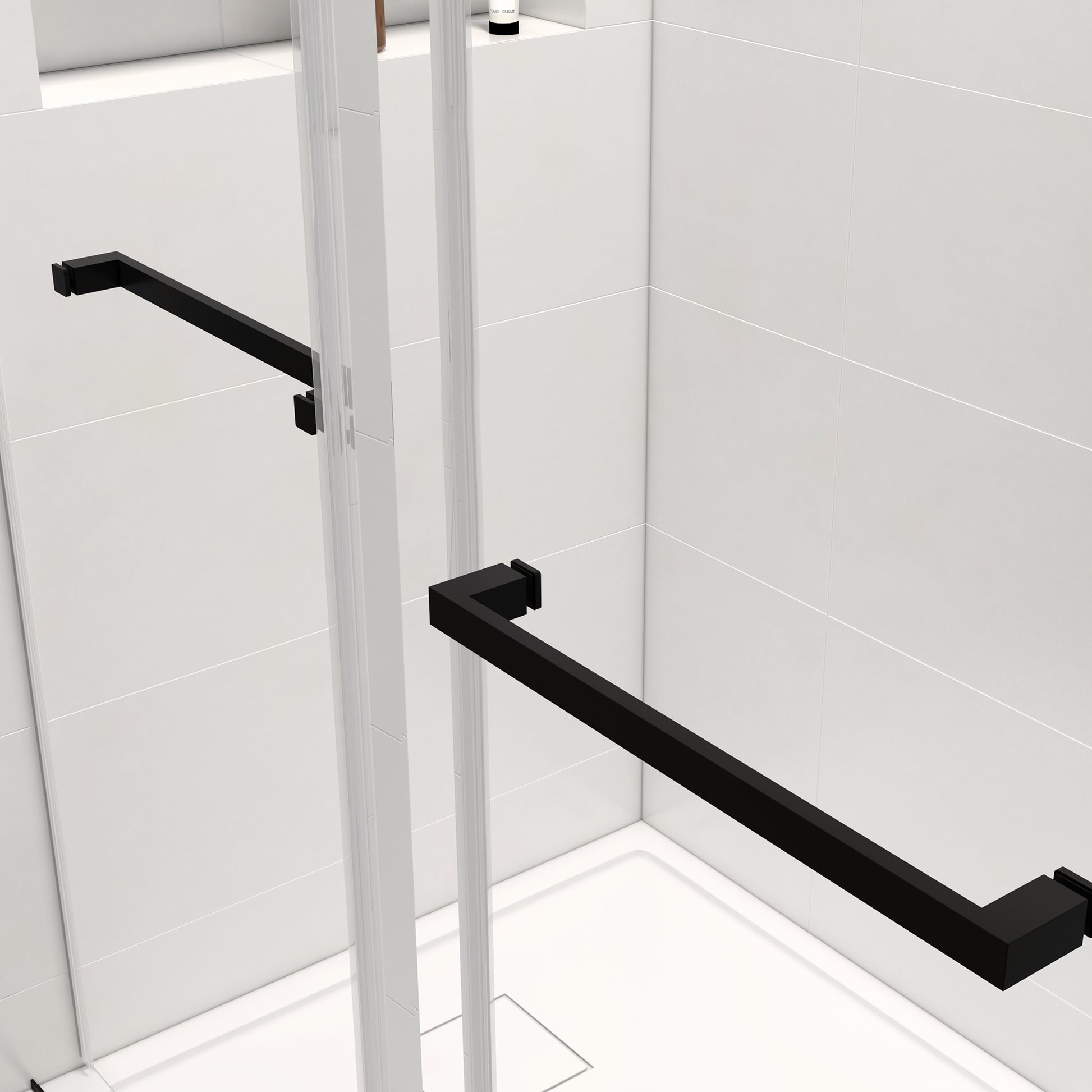 72*76" Double Sliding Frameless Shower Door Matte Black Without Buffer Matte Black Glass