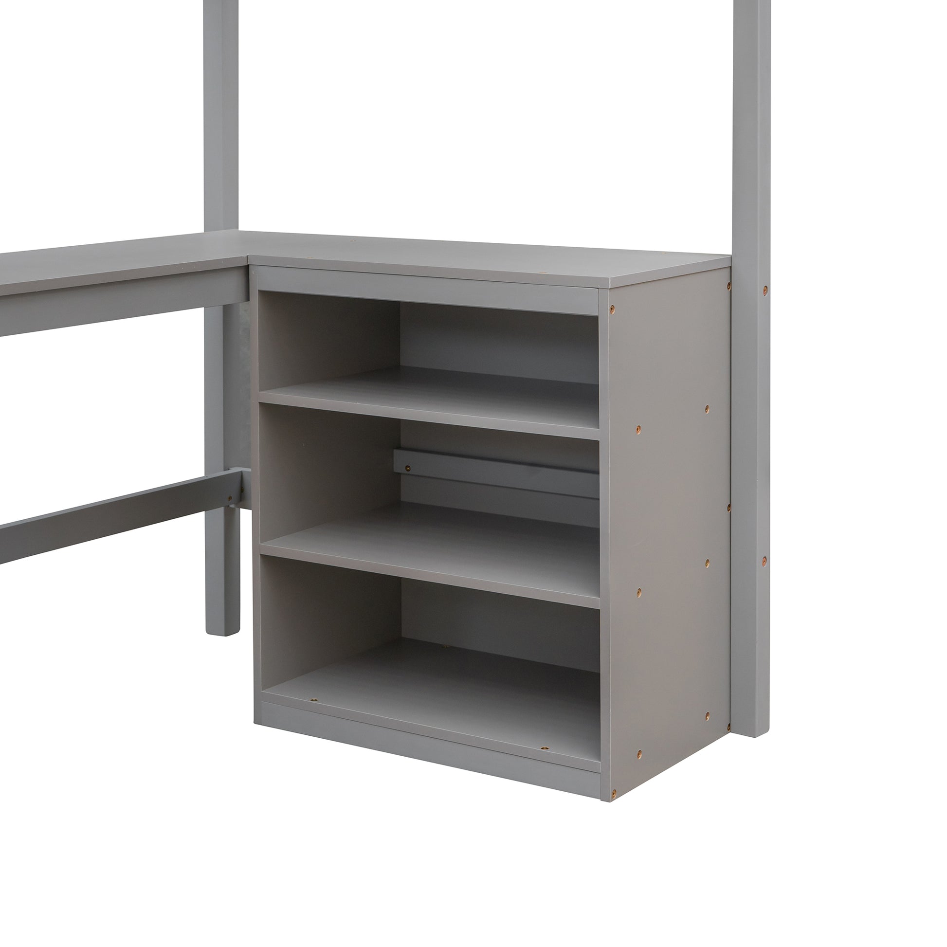 Twin Size Loft Bed With Shelves And Desk, Wooden Loft Bed With Desk Gray Old Sku:Lt000537Aae Twin Gray Solid Wood