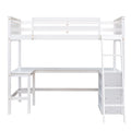 Twin Size Loft Bed With Shelves And Desk, Wooden Loft Bed With Desk White Old Sku:Lt000537Aak Twin White Solid Wood