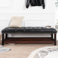 Wooden Base Upholstered Bench For Bedroom For Entryway Black Pu