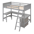 Twin Size Loft Bed With Shelves And Desk, Wooden Loft Bed With Desk Gray Old Sku:Lt000537Aae Twin Gray Solid Wood