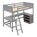 Twin Size Loft Bed With Shelves And Desk, Wooden Loft Bed With Desk Gray Old Sku:Lt000537Aae Twin Gray Solid Wood