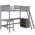 Twin Size Loft Bed With Shelves And Desk, Wooden Loft Bed With Desk Gray Old Sku:Lt000537Aae Twin Gray Solid Wood