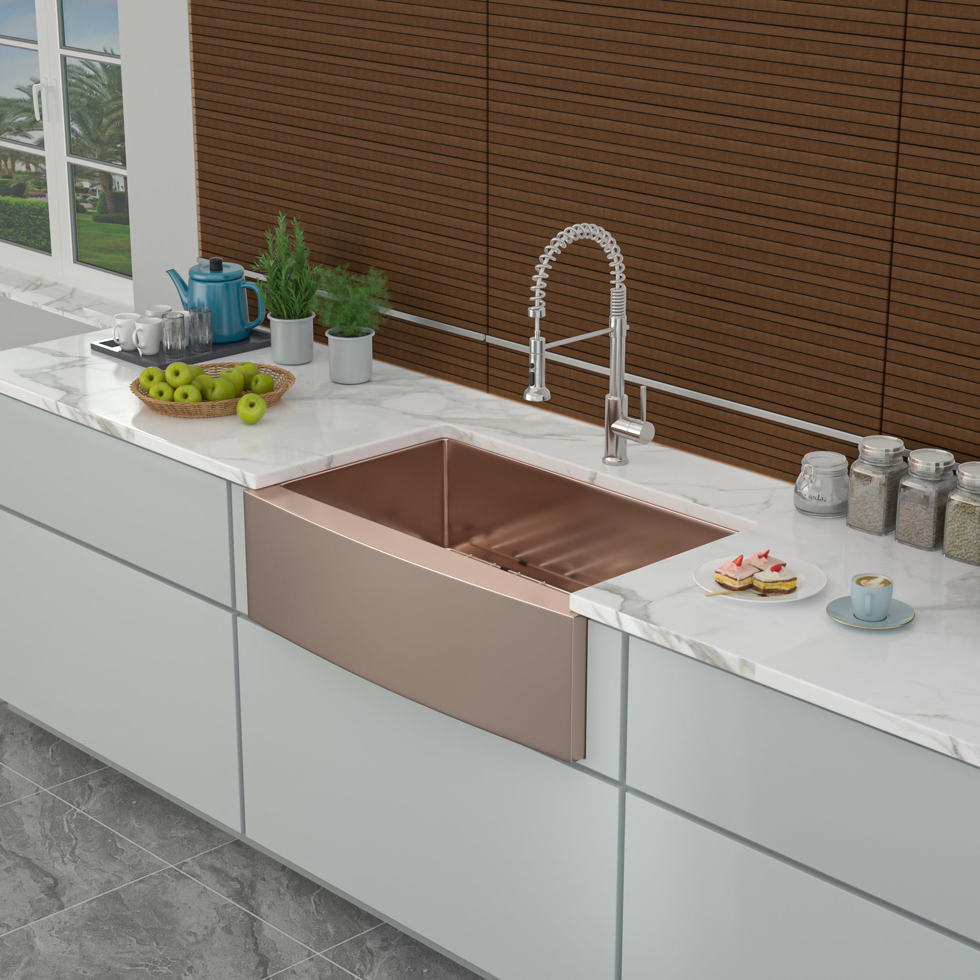 33 Rose Gold Farmhouse Sink 33*21*10 Inch Kitchen Sink Stainless Steel 16 Gauge Apron Front Kitchen Sink Rose Gold Stainless Steel