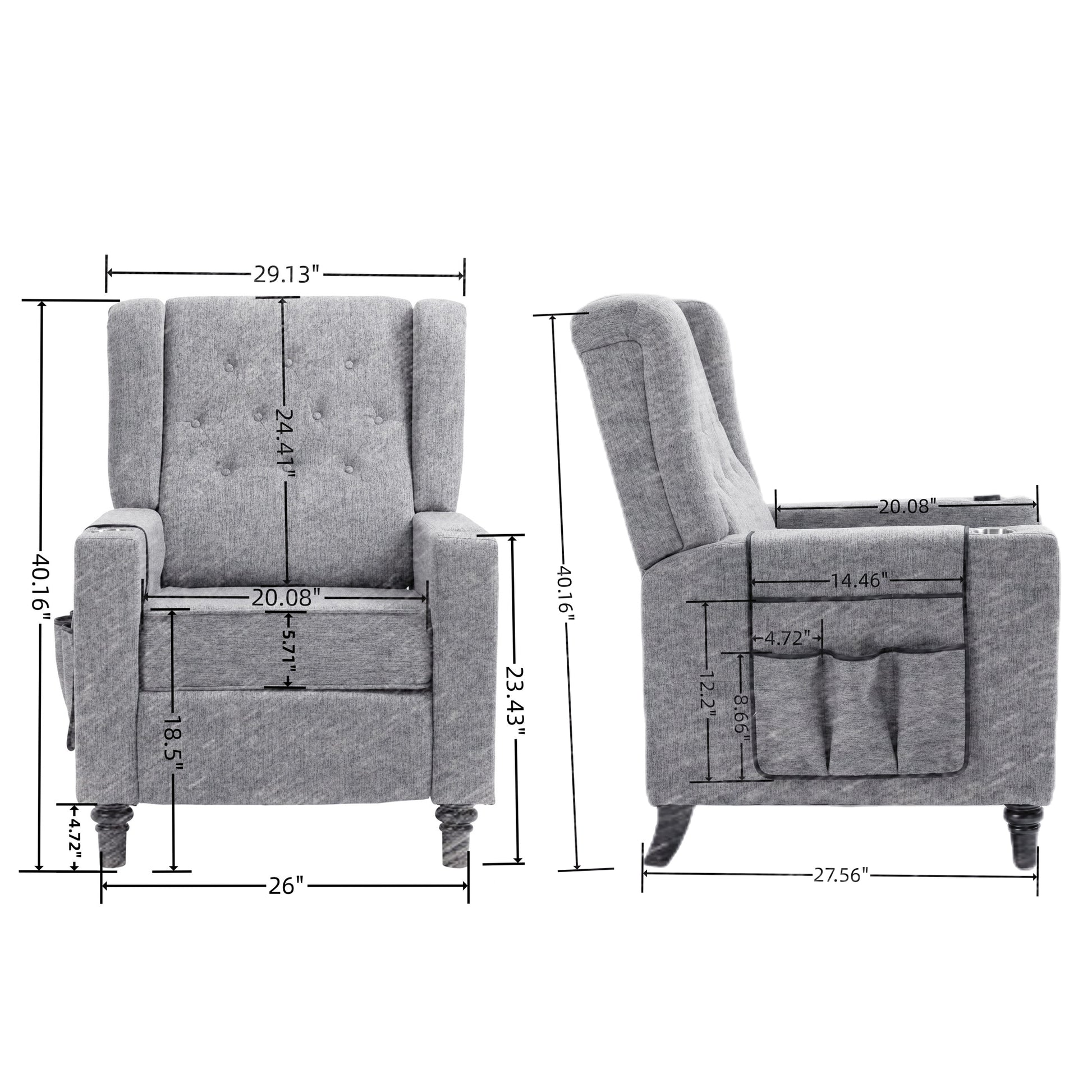 Arm Pushing Recliner Chair, Modern Button Tufted Wingback Push Back Recliner Chair, Living Room Chair Fabric Pushback Manual Single Reclining Sofa Home Theater Seating For Bedroom,Khaki Yelkow Khaki Yellow Foam Linen