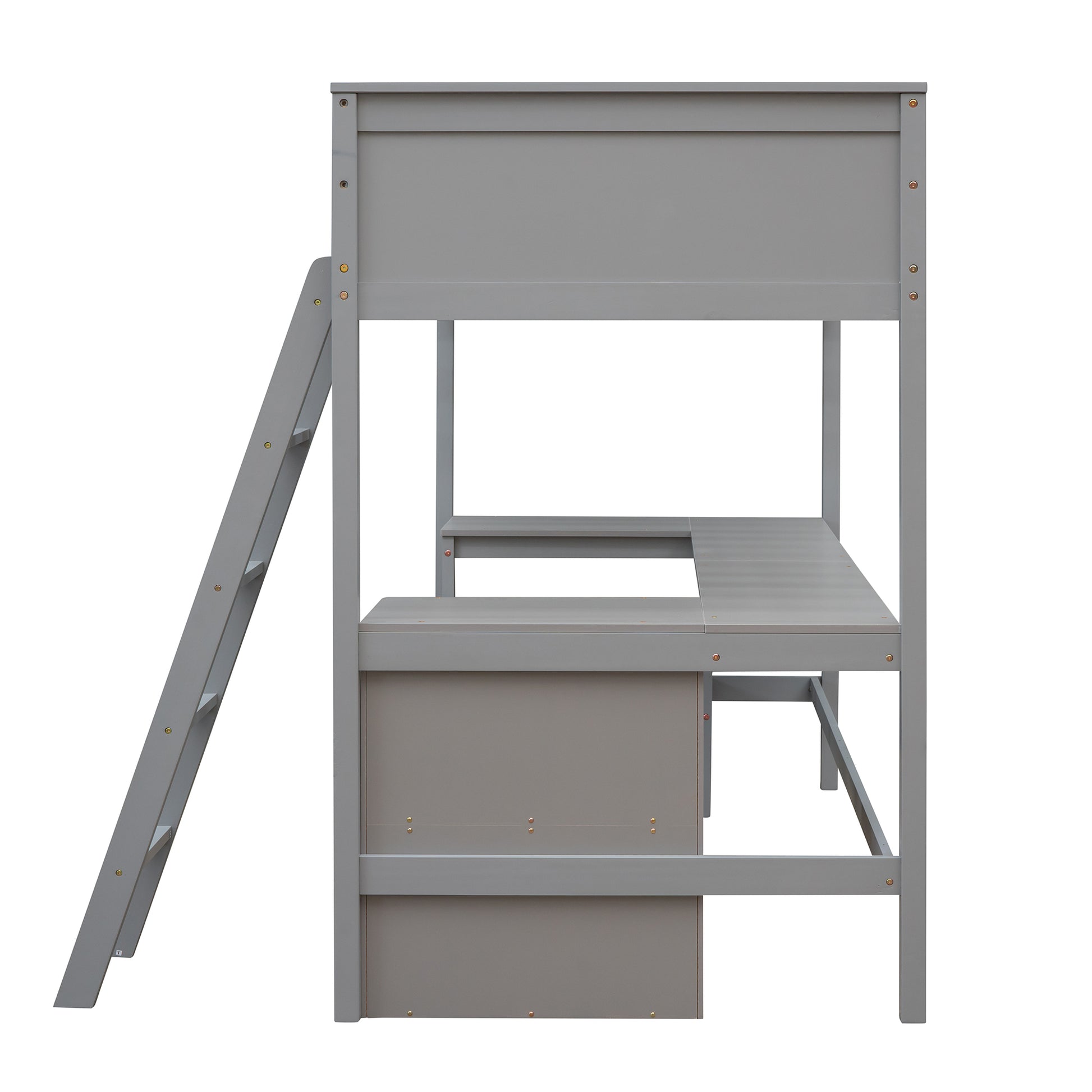 Twin Size Loft Bed With Shelves And Desk, Wooden Loft Bed With Desk Gray Old Sku:Lt000537Aae Twin Gray Solid Wood