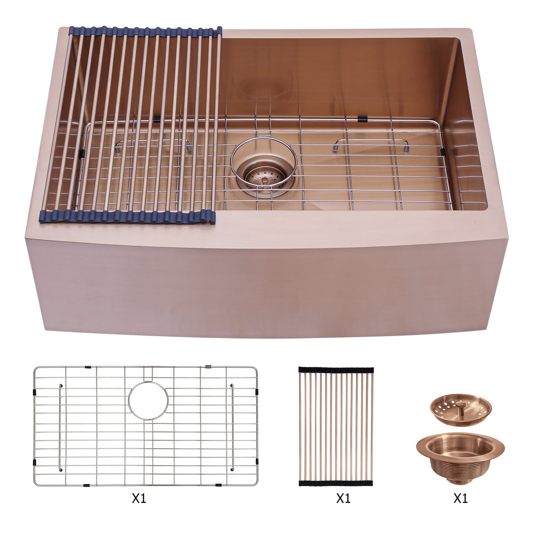 33 Rose Gold Farmhouse Sink 33*21*10 Inch Kitchen Sink Stainless Steel 16 Gauge Apron Front Kitchen Sink Rose Gold Stainless Steel