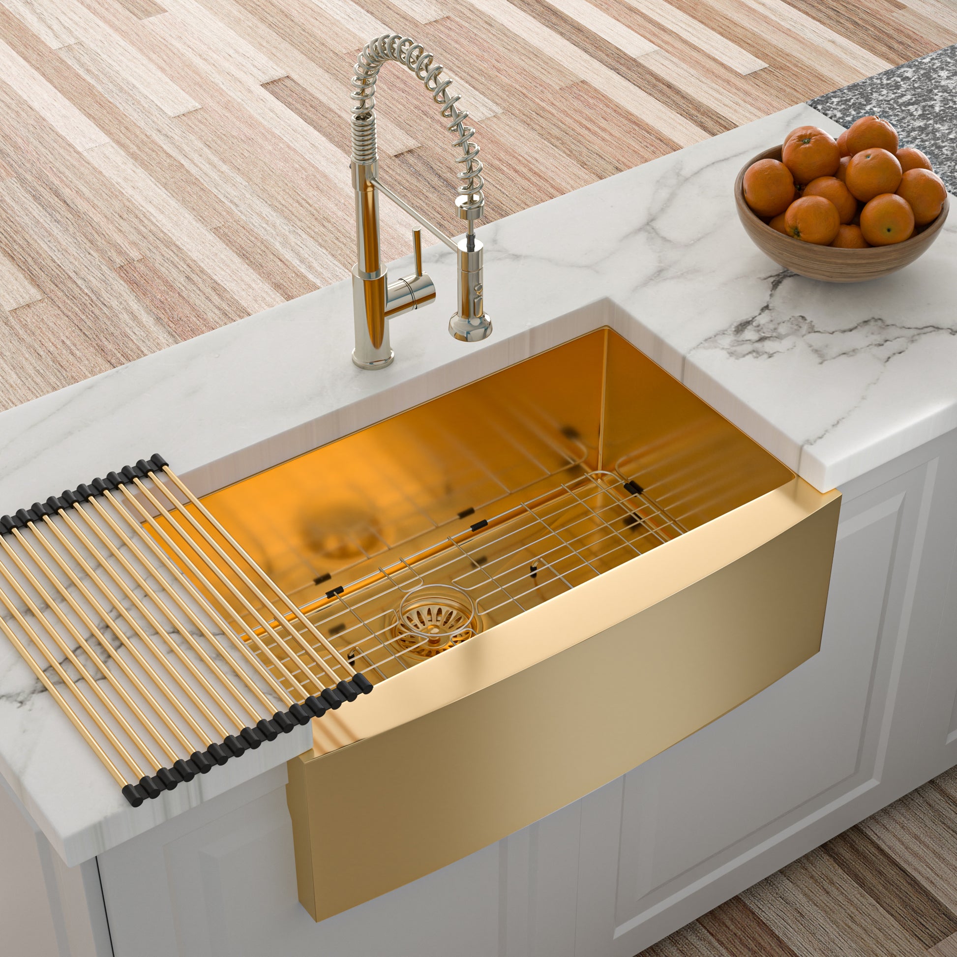 36 Gold Farmhouse Sink 36 Inch Kitchen Sink Stainless Steel 16 Gauge Apron Front Kitchen Sink Gold Stainless Steel