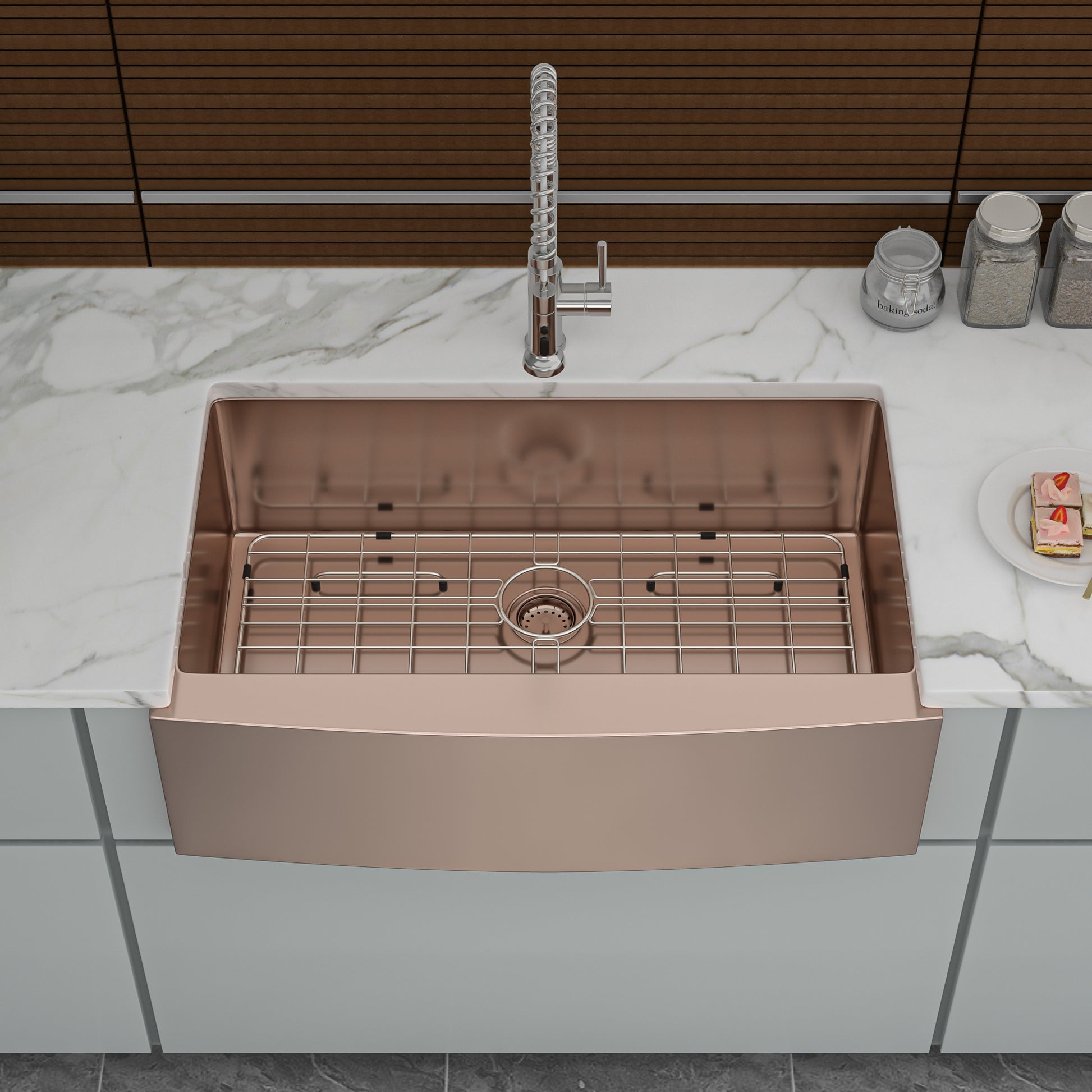 33 Rose Gold Farmhouse Sink 33*21*10 Inch Kitchen Sink Stainless Steel 16 Gauge Apron Front Kitchen Sink Rose Gold Stainless Steel