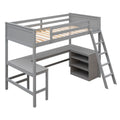 Twin Size Loft Bed With Shelves And Desk, Wooden Loft Bed With Desk Gray Old Sku:Lt000537Aae Twin Gray Solid Wood