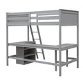 Twin Size Loft Bed With Shelves And Desk, Wooden Loft Bed With Desk Gray Old Sku:Lt000537Aae Twin Gray Solid Wood