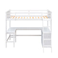 Twin Size Loft Bed With Shelves And Desk, Wooden Loft Bed With Desk White Old Sku:Lt000537Aak Twin White Solid Wood