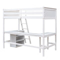 Twin Size Loft Bed With Shelves And Desk, Wooden Loft Bed With Desk White Old Sku:Lt000537Aak Twin White Solid Wood