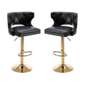 Bar Stools With Back And Footrest Counter Height Dining Chairs Leather Black 2Pcs Set Black Upholstered