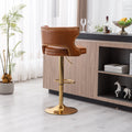 Bar Stools With Back And Footrest Counter Height Dining Chairs Leather Brown 2Pcs Set Brown Upholstered