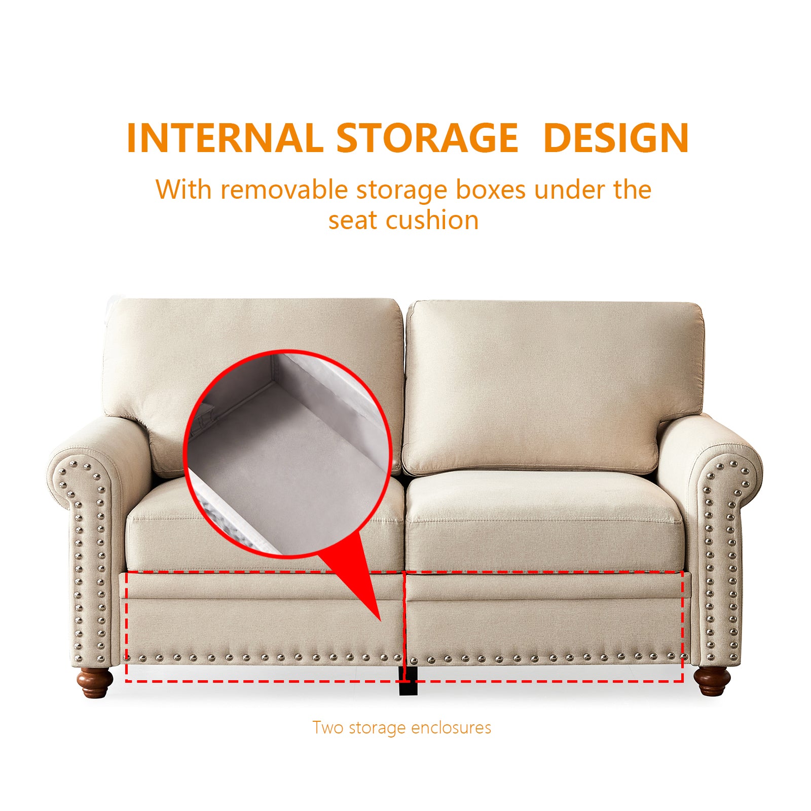 Linen Fabric Upholstery With Storage Sofa 1 2 3 Sectional Beige Beige Foam Fabric