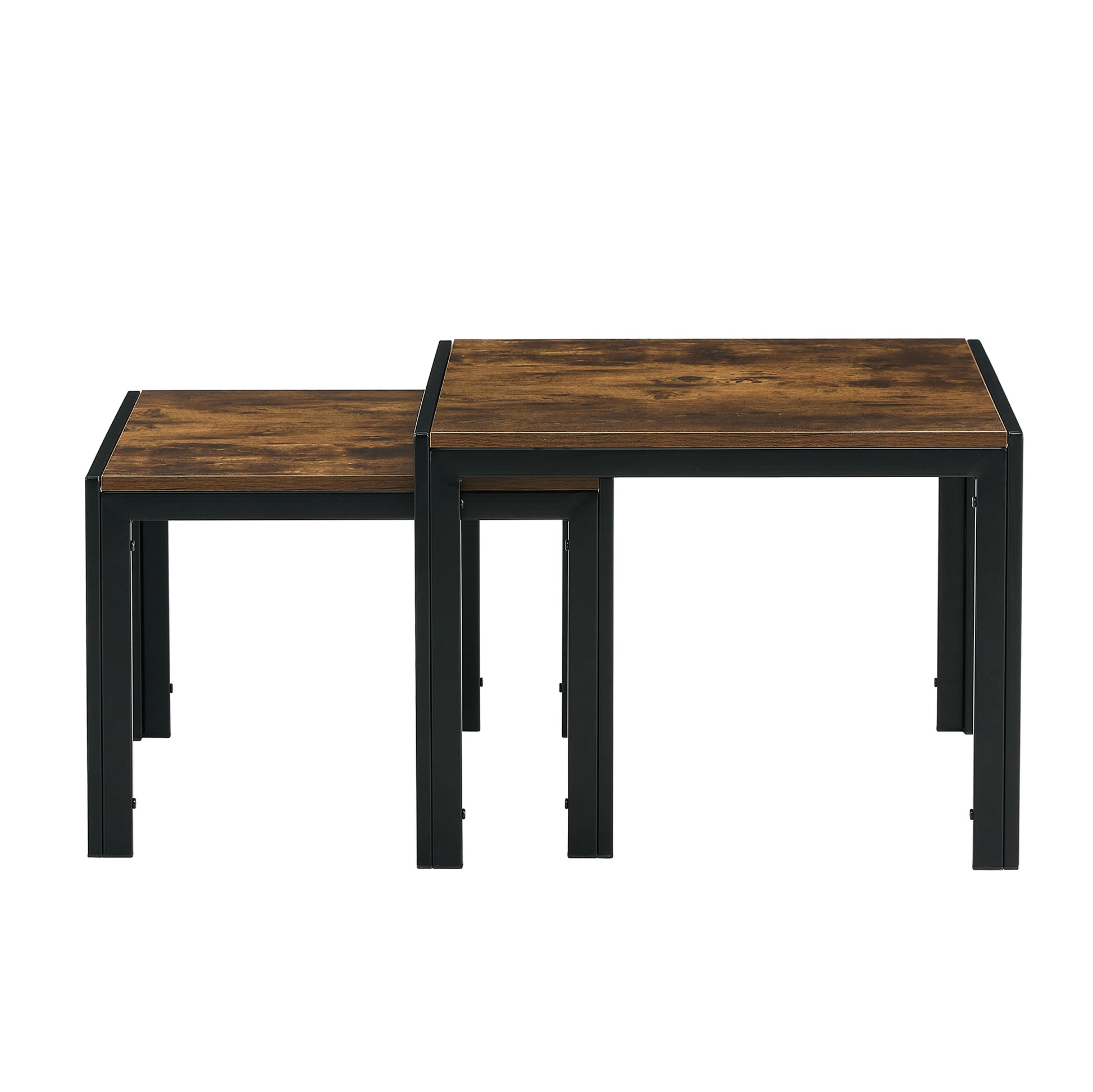 Nesting Coffee Table Set Of 2, Square Modern Stacking Table With Wood Finish For Living Room,Rustic Brown Rustic Brown Mdf