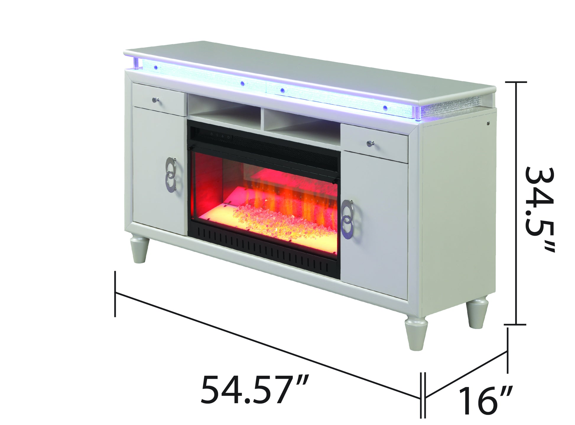 Perla Tv Stand With Electric Fireplace In Milky White White Solid Wood