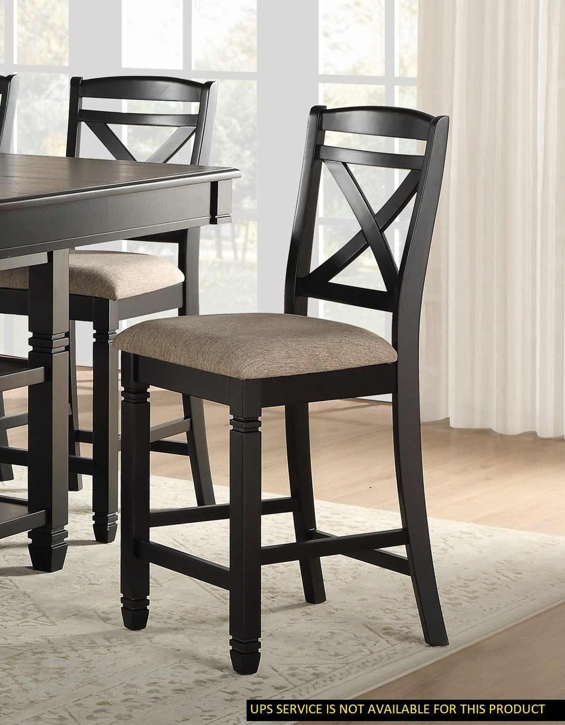 Transitional Style Dining Counter Height Chairs Set Of 2Pc Black Finish Wood Beige Fabric Seat Dining Room Furniture Black Dining Room Transitional Wood