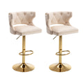 Bar Stools With Back And Footrest Counter Height Dining Chairs Velvet Beige 2Pcs Set Beige Upholstered
