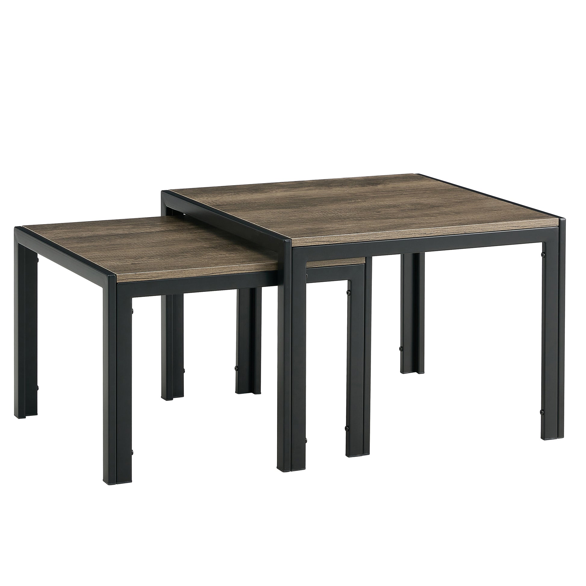 Nesting Coffee Table Set Of 2, Square Modern Stacking Table With Wood Finish For Living Room, Oak Grey Grey Mdf