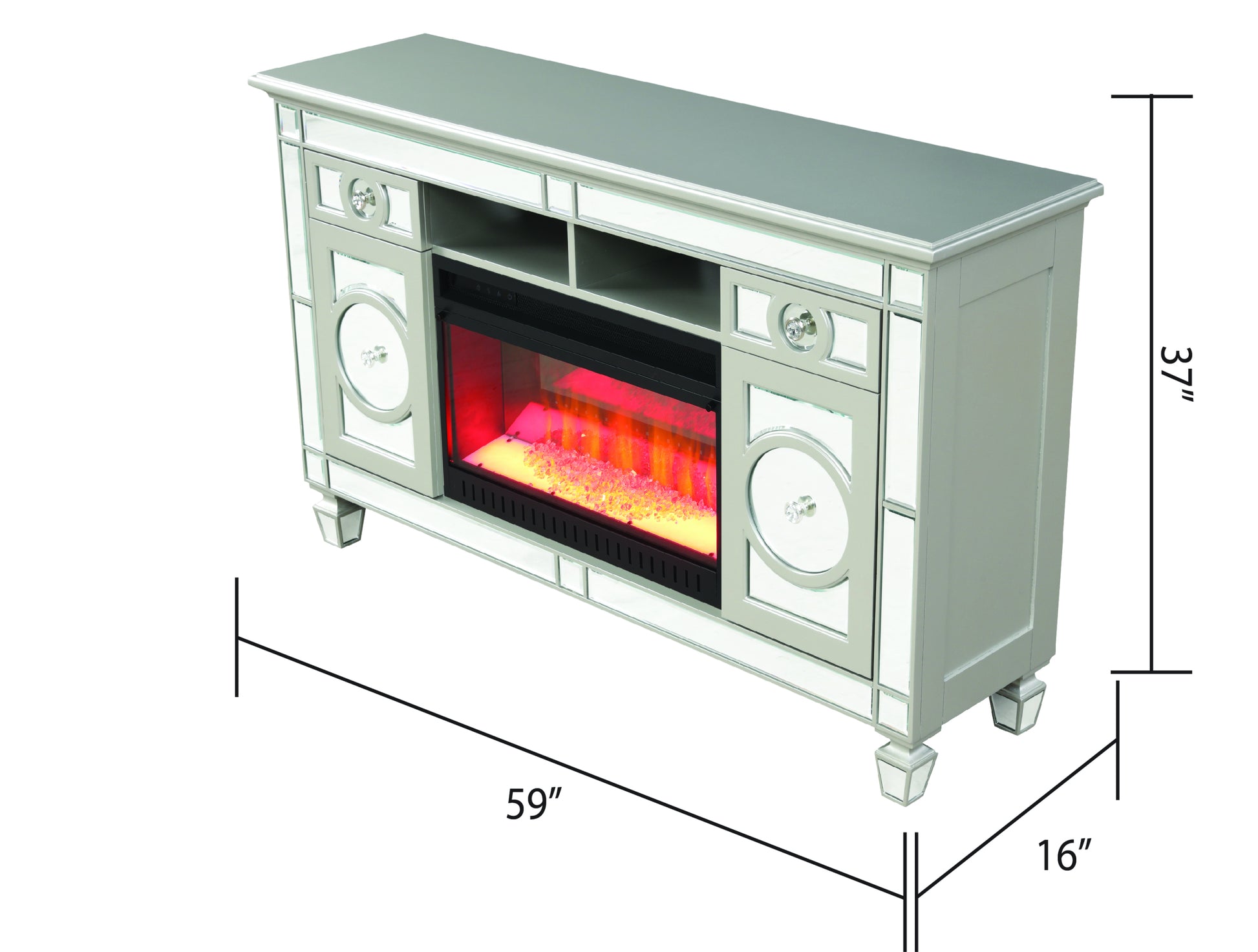 Symphony Tv Stand With Electric Fireplace In Silver Silver Solid Wood