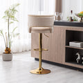 Bar Stools With Back And Footrest Counter Height Dining Chairs Velvet Beige 2Pcs Set Beige Upholstered