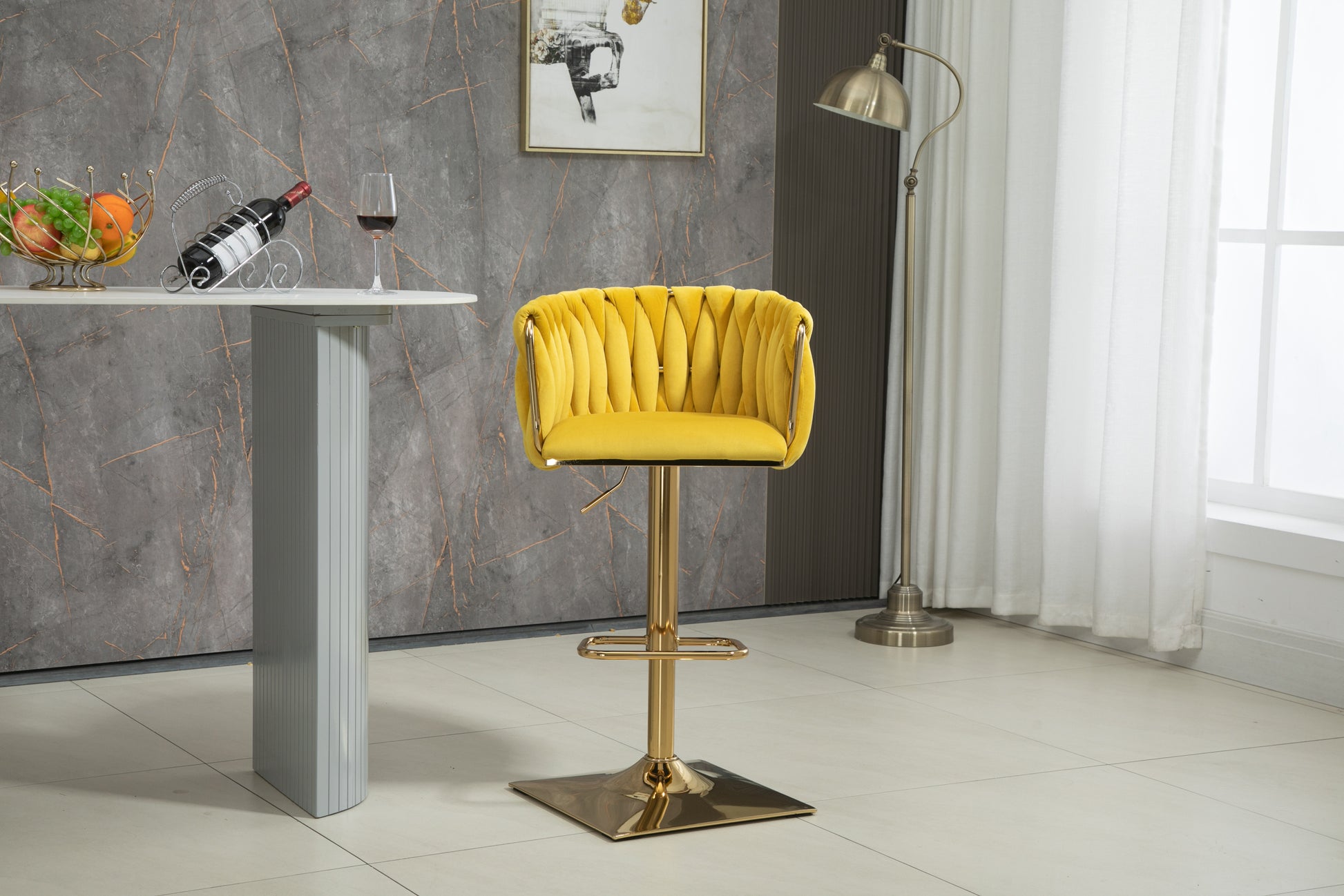 Coolmore Vintage Bar Stools With Back And Footrest Counter Height Dining Chairs 2Pc Set Mustard Metal