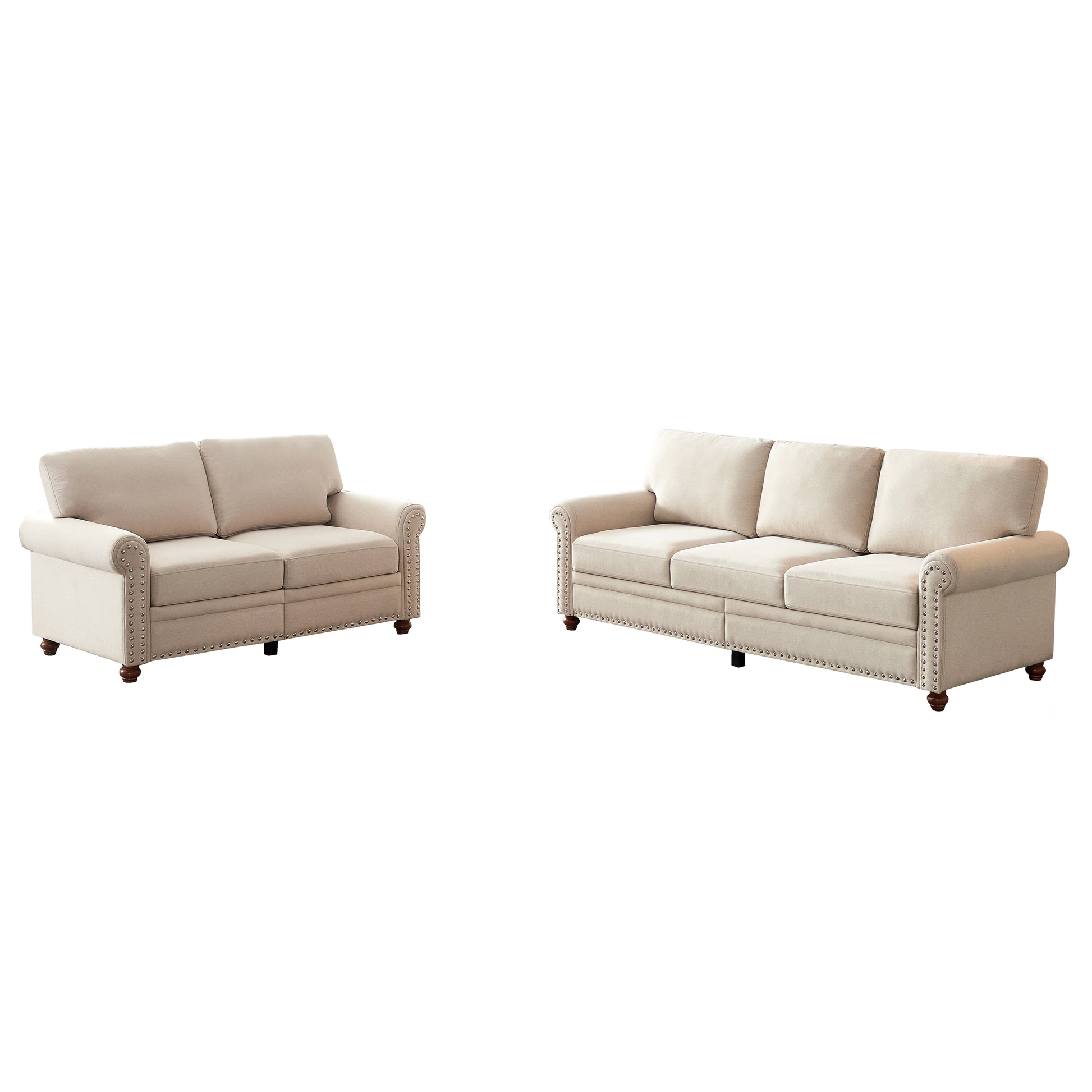 Linen Fabric Upholstery With Storage Sofa 2 3 Sectional Beige Beige Foam Fabric