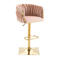 Coolmore Vintage Bar Stools With Back And Footrest Counter Height Dining Chairs 2Pc Set Pink Metal